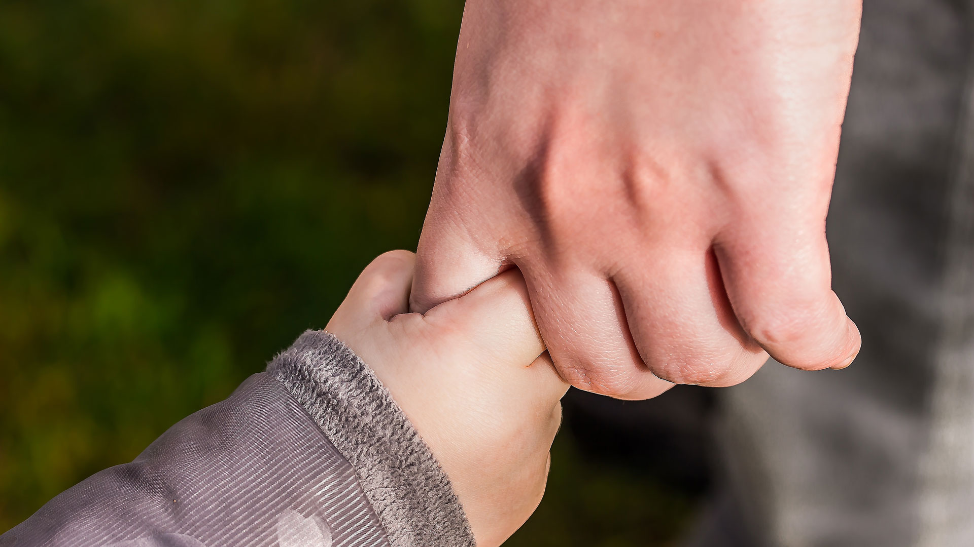 Adult holding child hand