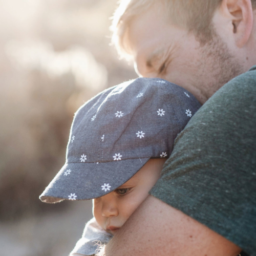 Dad embraces son