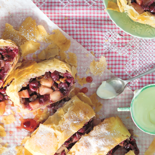 Cherry Strudel with Lemon Cream