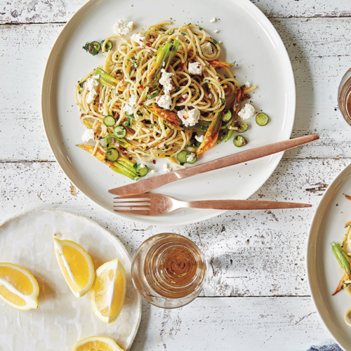 Spaghetti, Zucchini Flowers + Ricotta Pasta