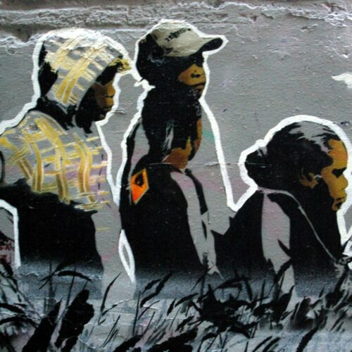 wall spray painting indigenous kids